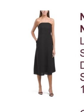 Nicole Miller NYC Black Cotton blend Strapless Midi Dress XL new w tags pockets